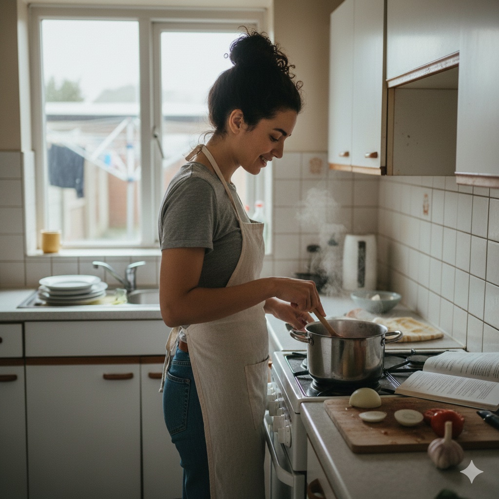 Person erstellt Rezept mit Zutaten