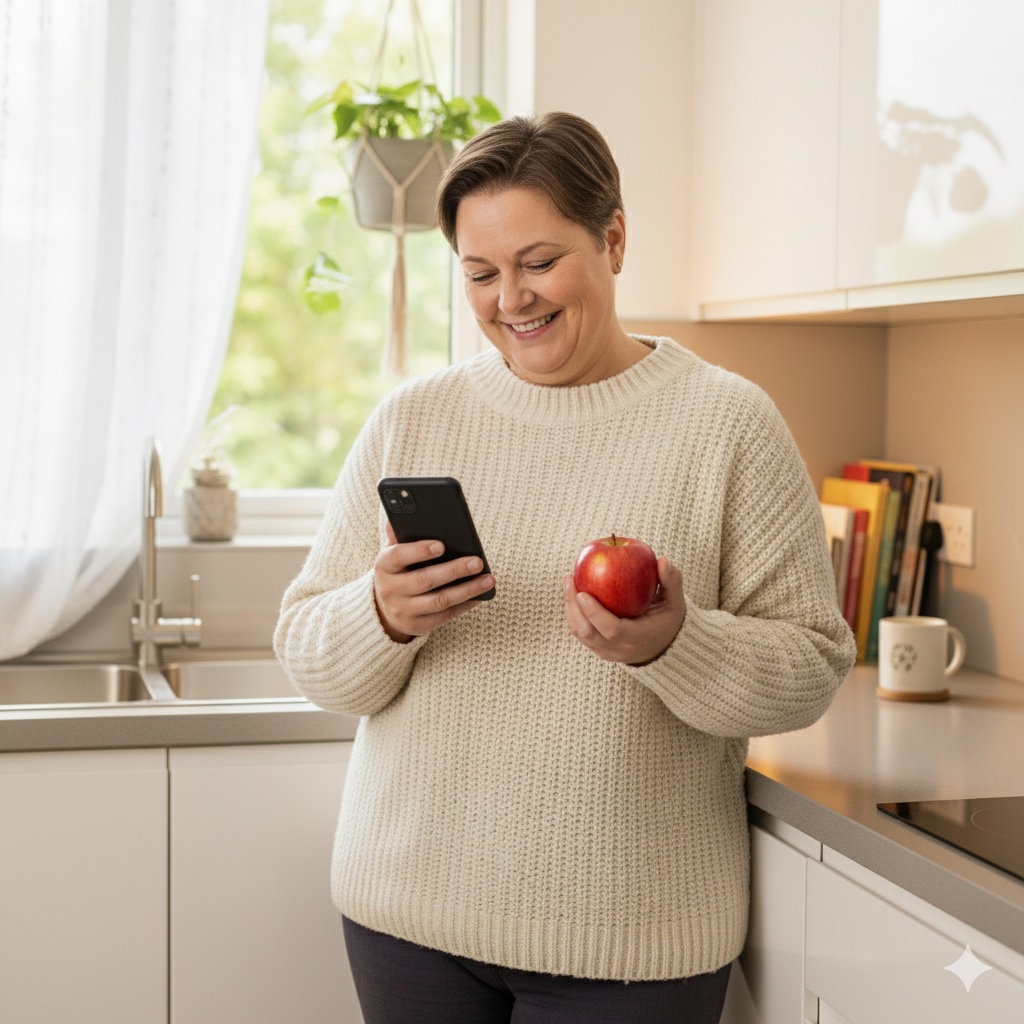 Person, die mit dem Smartphone Essen verfolgt